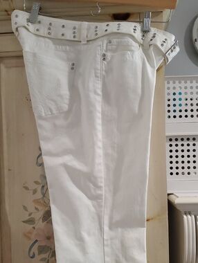 White House Black Market White Crystal Studded Belted Jeans Rhinestones 4R